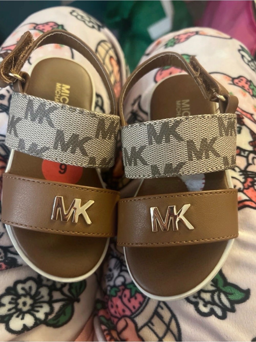 Michael Kors Toddler Brown and Beige MK Logo Sandals 6